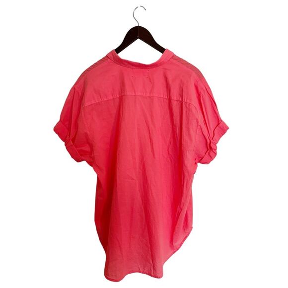 Xirena Channing Rolled Short Sleeve Collar Button Front Cotton Shirt Red Orange - Picture 2 of 3